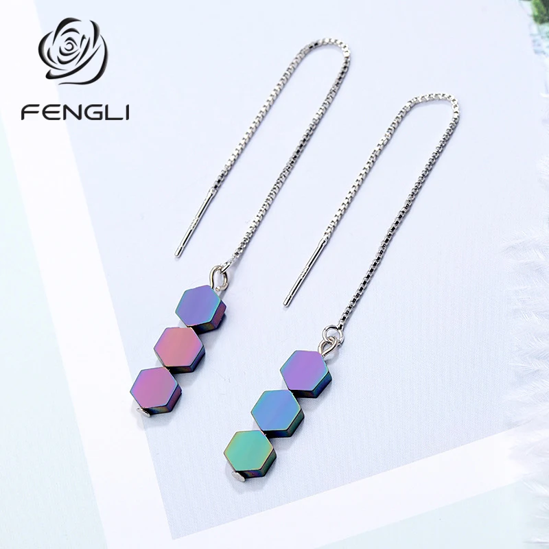 

Hexagon Colorful Drop Earring for Women Punk Style Simple Geometric Earrings Smooth Fashion 2019 New Arrival Earring my order