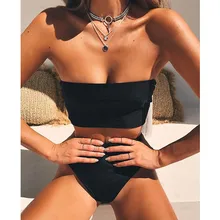 

ESSV Black Bandeau Bikini Set Strapless Women Swimwear High Waist High Cut Sexy Padded Swimsuit Summer Bathing Suit Beachwear