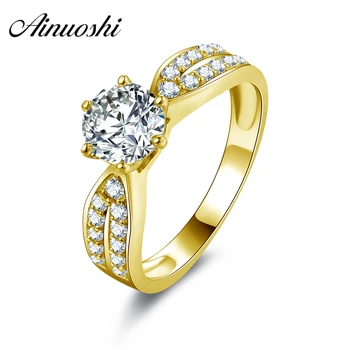 

AINUOSHI 14K Solid White/Yellow Gold Round Ring Anillo Pave Setting 6 Claws SONA Simulated Diamond Women Wedding Engagement Ring