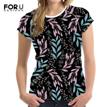 

FORUDESIGNS Plants Pattern Fashion Women Summer T Shirts 3D Custom Printing Short Sleeves Breathble Casual Wear Tops T-shirts
