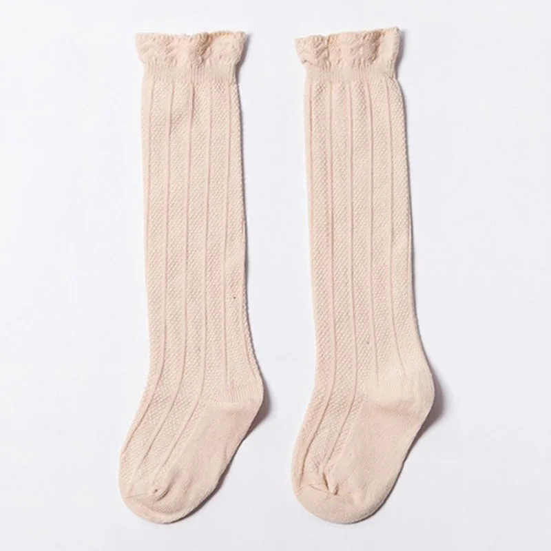 Детские носки для малышей Вязаные хлопковые длинные носки без пятки детские гольфы для малышей детские кружевные летние носки для девочек - Цвет: beige