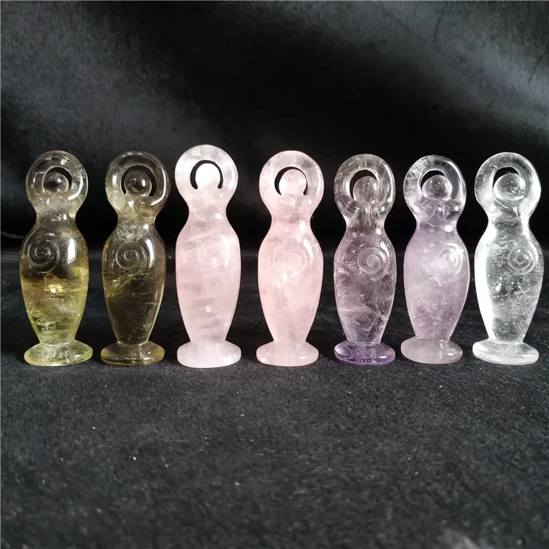 

Free Shipping 3.1'' Amazing Natural Amethyst Citrine Rose Quartz Rock Clear Quartz Crystal Carving Goddess Statue For Decor CH