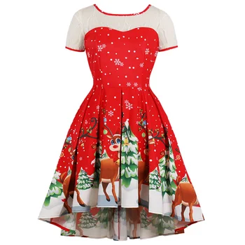 

3xl 4xl Plus Size Short Sleeves Women Dress Top Christmas Party Vestidos Femme Rockabilly Swinging Retro Dress Robe New Vestido