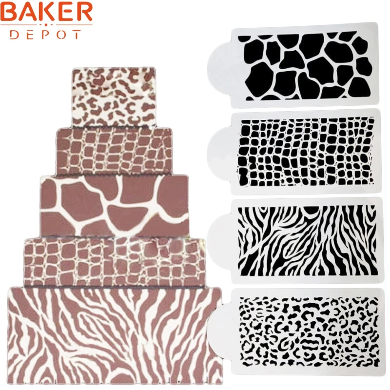 

BAKER DEPOT Wedding Birthday Cake Decorating Stencil Zebras and Leopard Print Cake Templates Fondant Mold Set of 4