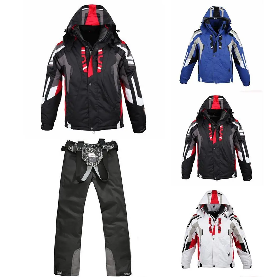 

Men Casual Hooded Waterproof Patchwork Ski Suit Ski Jacket Outdoor Sport and Spring, Autumn, Winter Pants Set