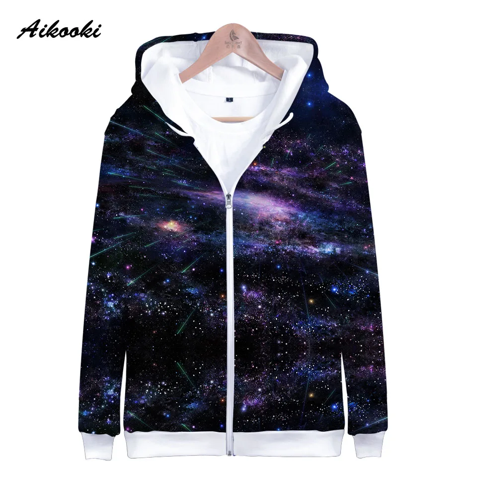 Aikooki Space Galaxy Zipper Hoodies Men/Women Sweatshirt Hoody Stars Of Space Galaxy Hooded Boy/Girls Autumn Winter Polluver Top