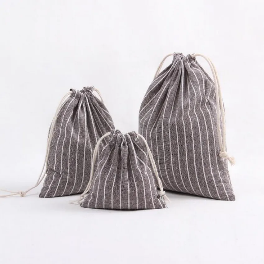 

3PCs/Set Grey Stripe Women Bags Drawstring Bags Casual Canvas Printing Travel Storage Bags School Bags For Girls Bolsa Feminina