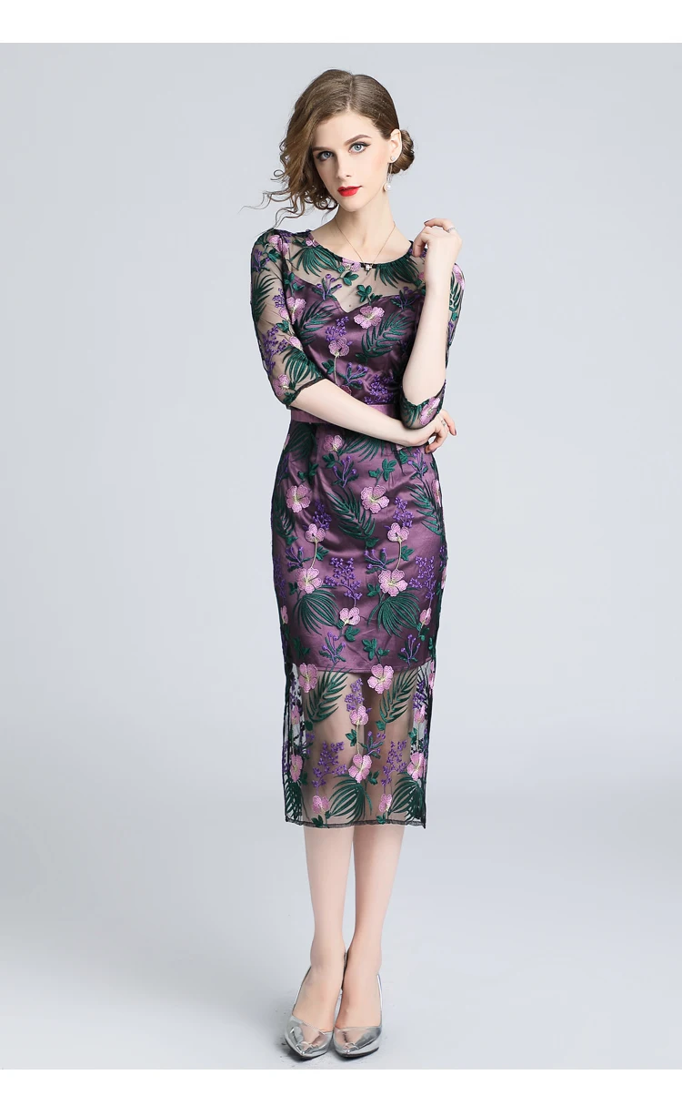 TESSCARA, женское летнее элегантное Сетчатое платье с вышивкой, женская мода, дизайнерские вечерние платья, Ретро стиль, винтажное платье-карандаш