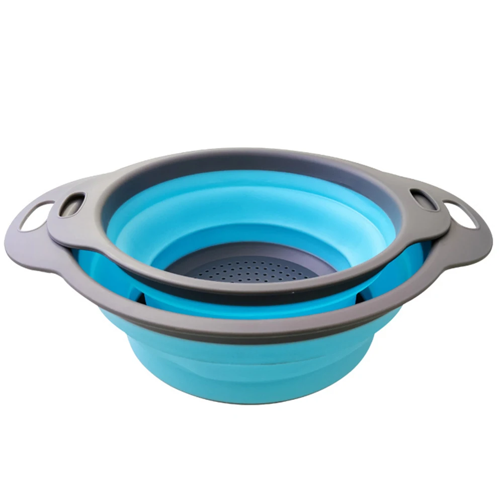 

Durable Kitchen Storage Gadgets Kitchen Silicone Folding Drain Basket Fruit Vegetable Washing Basin With Handle Kitchen Tools