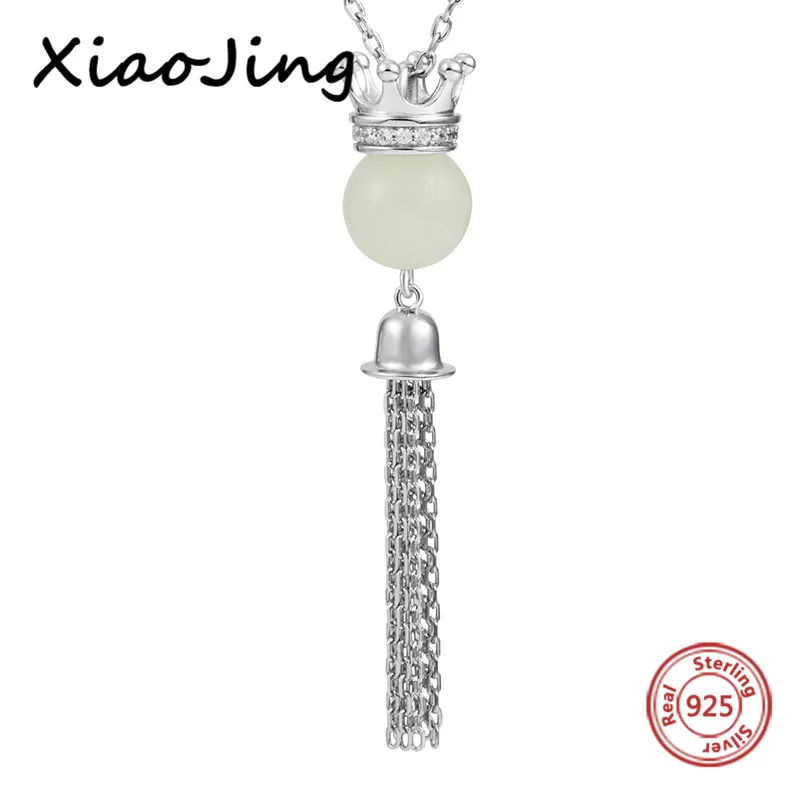 

New arrival 925 sterling silver crown glowing pendant chain necklace with cubic zircon diy fashion jewelry making women gifts