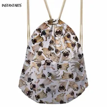 INSTANTARTS Повседневное простой мальчики девочки шнурок сумки милый 3D мопса печать книга Сумка для подростков многофункциональным ранцы