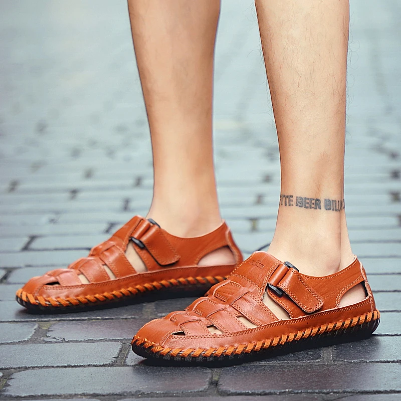 

Mens Gladiator Sandals Men Shoes Sandals Summer Genuine Leather Crocse-Shoes Sandalias Hombre Sandles Flip Flops Slippers Beach