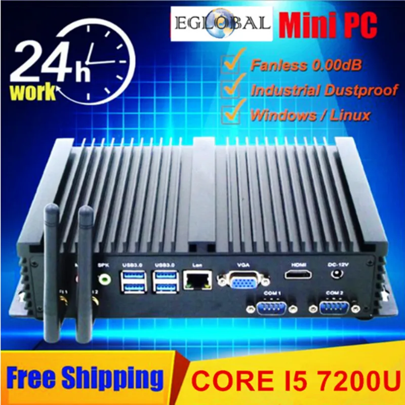 Мини-ПК Eglobal Intel Core i5 5250U/i5 7200U без вентилятора Windows 10 TV-приставка 300 м Wi-Fi + Bluetooth 2 * COM 1