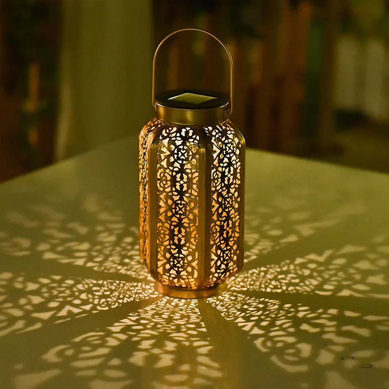 

Solar Lantern Hollow Carved Hanging Bright Lantern with Handle Home Decor MDJ998