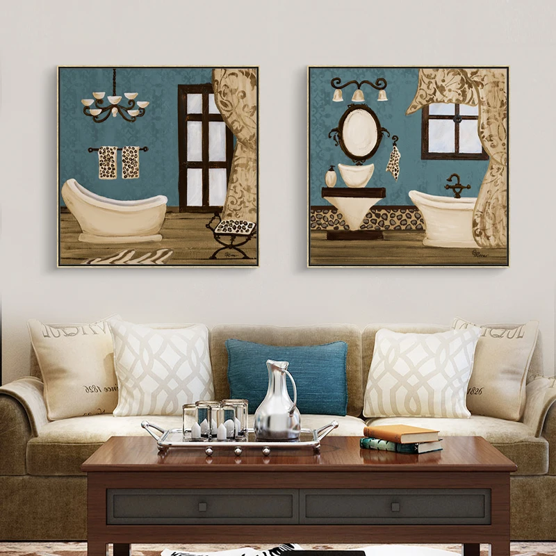 Modern Retro Bathroom Wall Art Style Painting Nordic