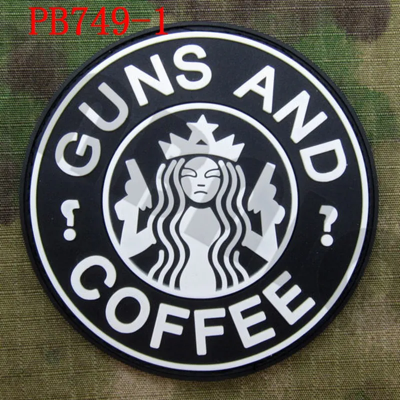 3D ПВХ патч пистолет и кофе вопрос знак тактический боевой Резиновый патч - Цвет: PB749 White