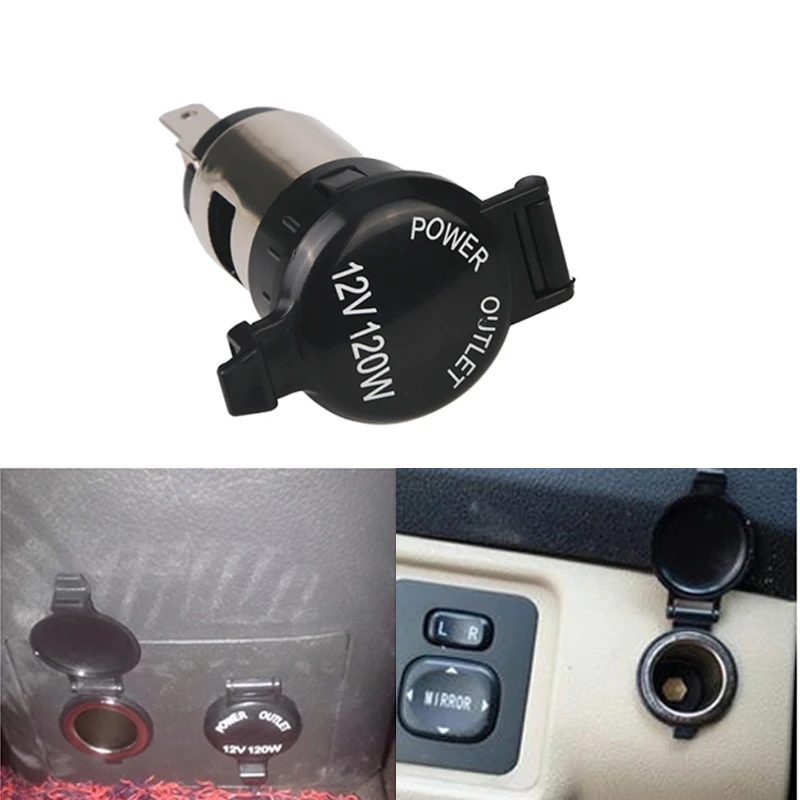 Black 120w 12v Car Cigarette Lighter Power Socket Plug Outlet Parts For