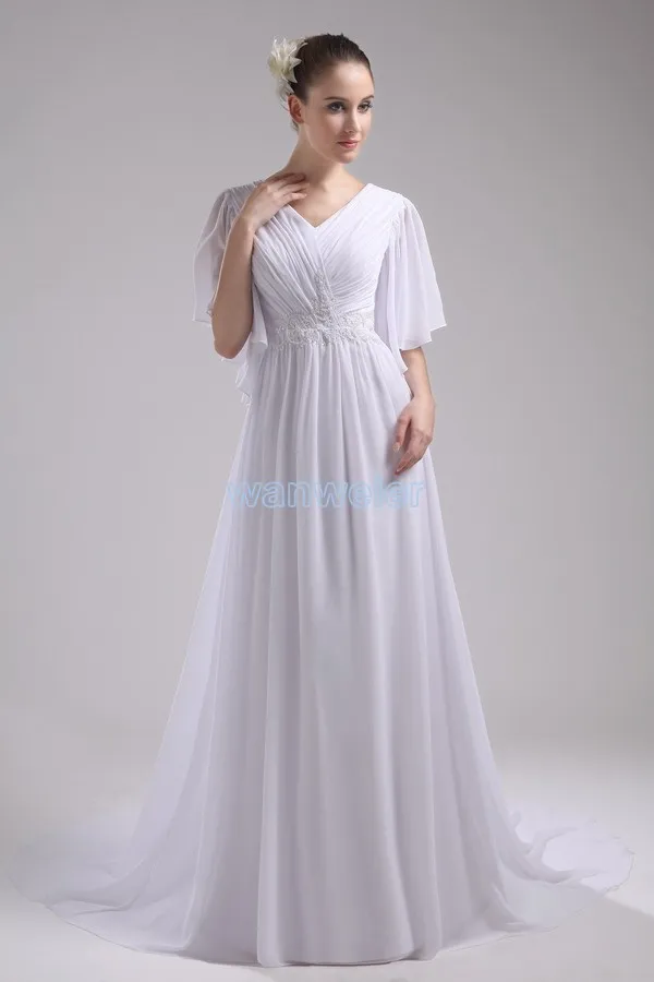 

free shipping formal 2016 short sleeve mother of the bride gown white debutante gowns chiffon wedding dress gowns with sleeves