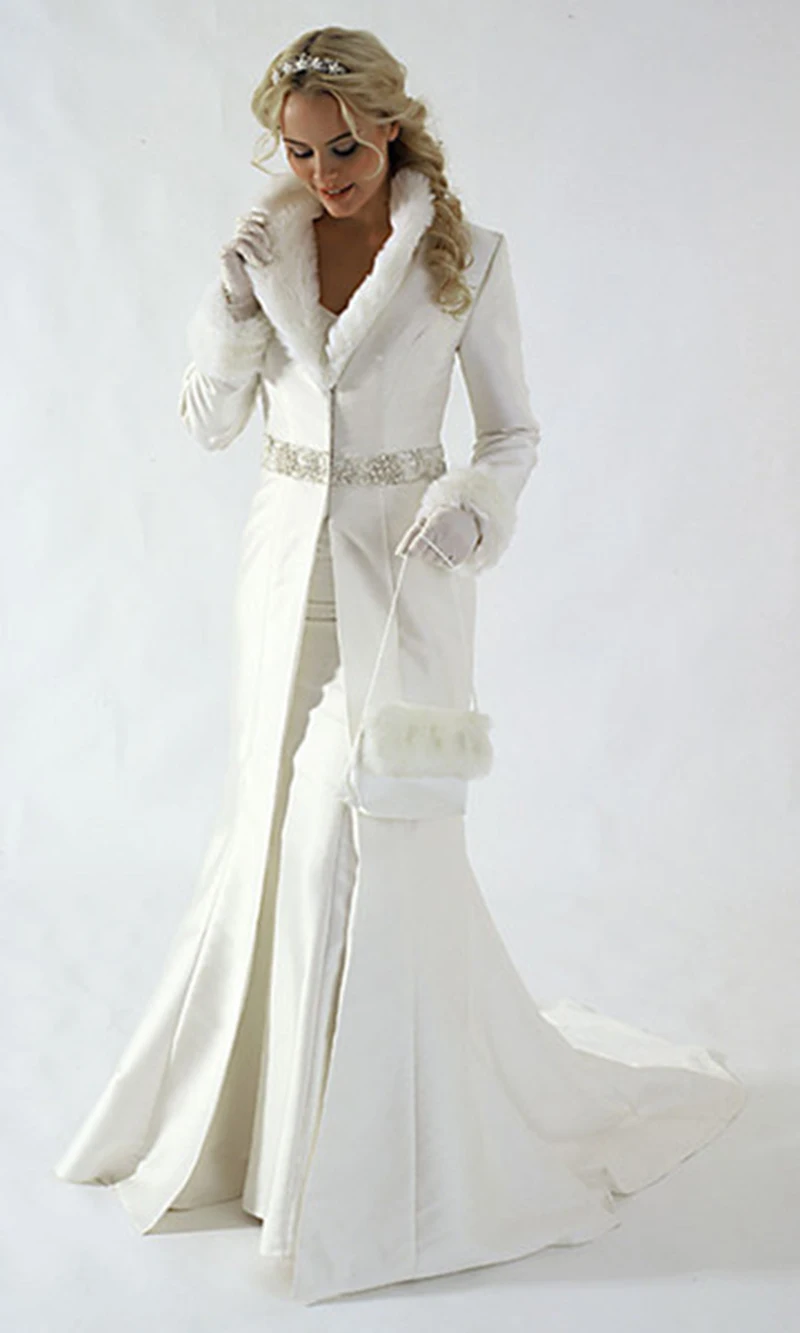 Floor Length Long Wedding Cloaks Jacket Satin Winter Bridal Bolero Cape