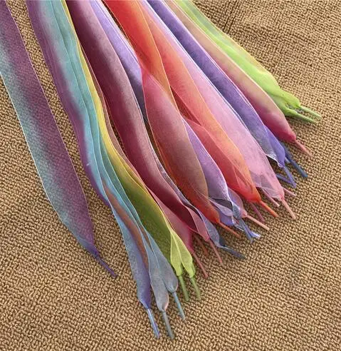 

Bohemia 100cm Flat Wide Silk Ribbon Shoelaces Gradient Color Laces Shoe Sneaker Sport Shoes Lace One Pair Free Shipping