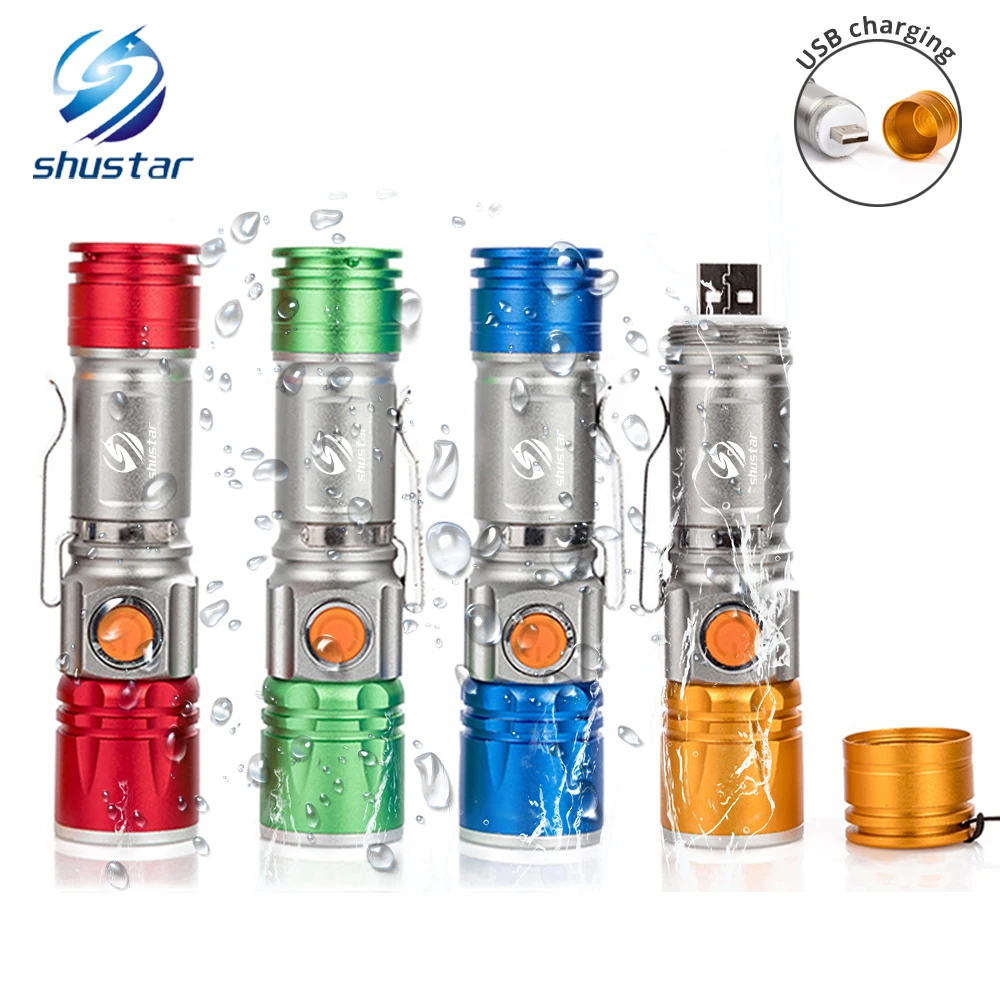 

4 Color LED Flashlight Built-in Rechargeable battery Support zoom 3 modes Lighting distance of 300 meters Suitable for outdoor