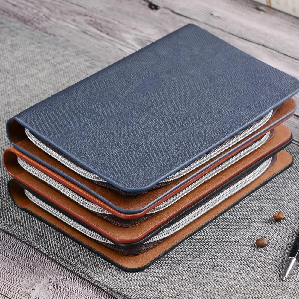 A5 25K PU leather travel journal agenda planner with zipper diary