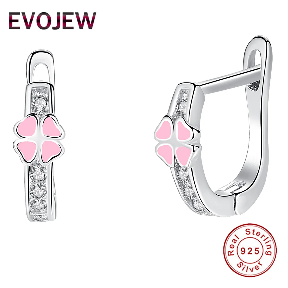 EVOJEW/ весенние ювелирные изделия, Розовая эмаль, четыре листа, чехлы, серьги, дети, девочки, серебро 925 пробы, маленькие CZ серьги для детей