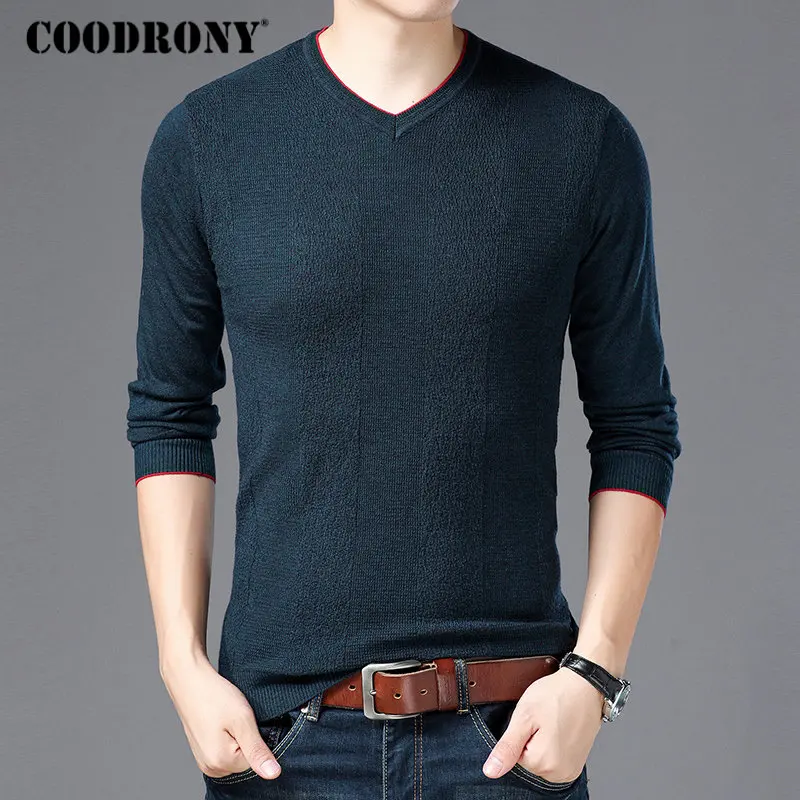 Бренд COODRONY, свитер для мужчин, уличная одежда, на каждый день, v-образный вырез, трикотаж, Pull Homme, хлопок, шерстяной пуловер для мужчин,, осенние мужские свитера, 91035