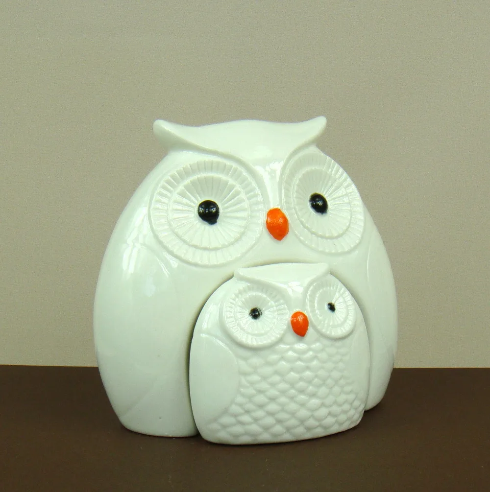 Kreatif Porselen Owl Figurines Abstraktif Keramik Ibu Dan Bayi