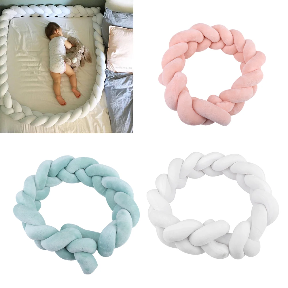 1M Length Baby Bed Bumper Solid Plush Knot Crib Bumper Kids Bed Newborn