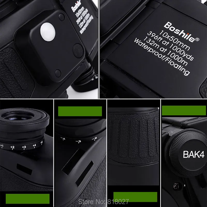 العسكرية الصيد HD البحرية مناظير boshile 10X50 التكبير Rangefinder البوصلة تلسكوب العدسة للماء النيتروجين bak4 الأسود