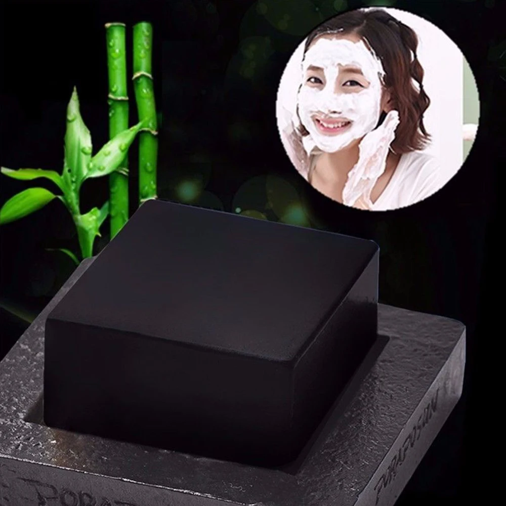 

1 pc bamboo charcoal handmade soap skin whitening soap blackhead remover acne treatment face wash hair care bath skin care