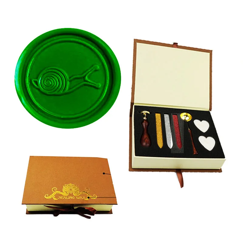 Винтажная Улитка изображение на заказ логотип Свадебное приглашение воск печать штамп палисандр ручка набор - Цвет: 1 gift box