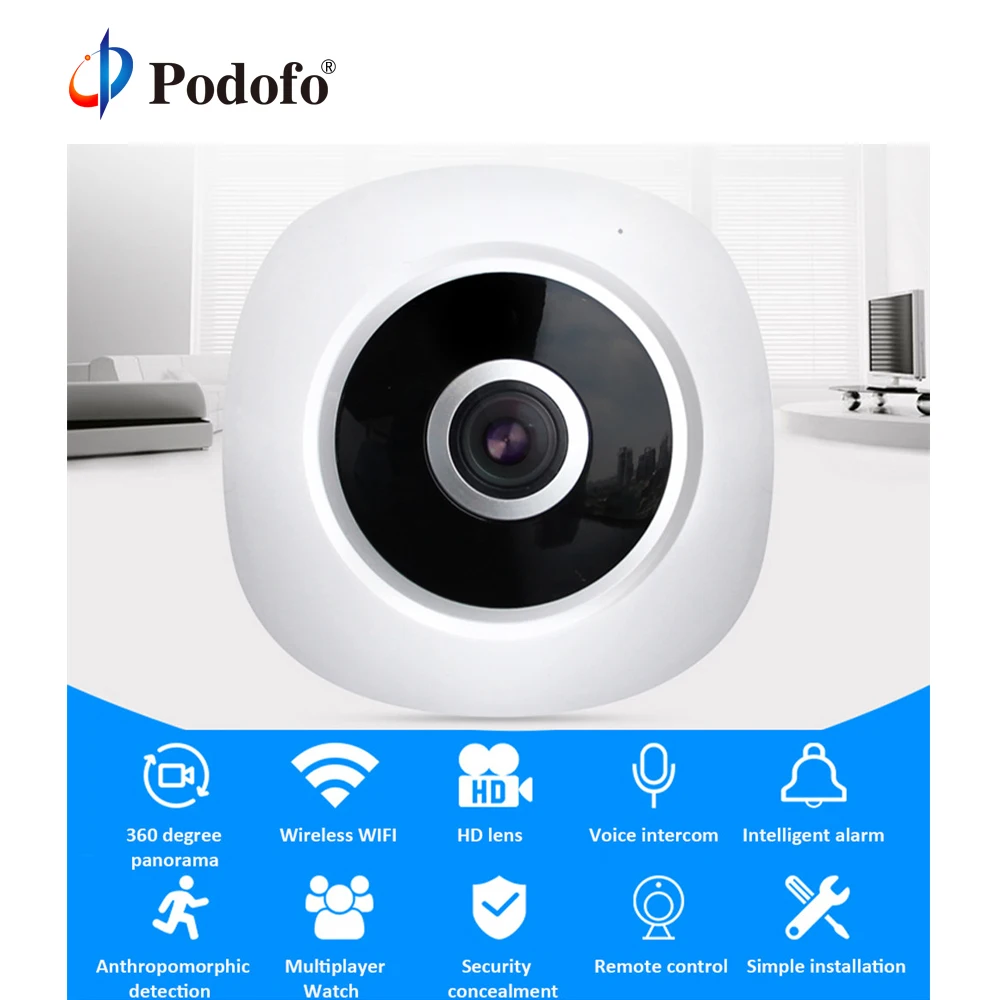 

Podofo HD Wifi IP Camera Home Security Wireless 360 Degree Panoramic CCTV Camera Night Vision Fish Eyes Lens VR Surveillance Cam