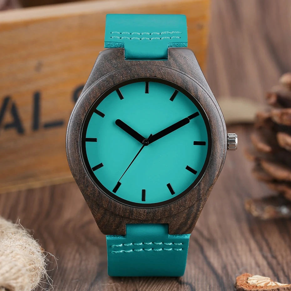 Men's Fashion Sandalwood Case Wood Watch Unique Blue Genuine Leather Analog Trendy Wooden Natural Women Quartz Wrist Watch Gifts 2017 2018 (7)