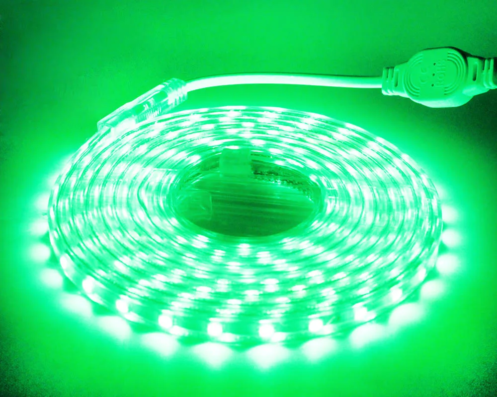 Светодиодная лента гибкий светильник 60 Светодиодный s/m водонепроницаемый светодиодный светильник SMD 5050 AC 220V+ разъем питания 1 м/2 м/3 м/4 м/5 м/6 м/7 м/ 8 м/9 м/10 м/15 м/20 м - Испускаемый цвет: Green LED Strip