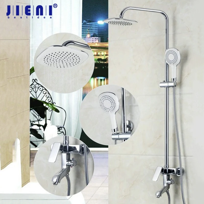 

JIENI 8 Inch Rainfall Chrome Bathroom Shower Faucet Set Wall Mounted Hand Shower Bathtub Shower Water Faucet Mixer Tap