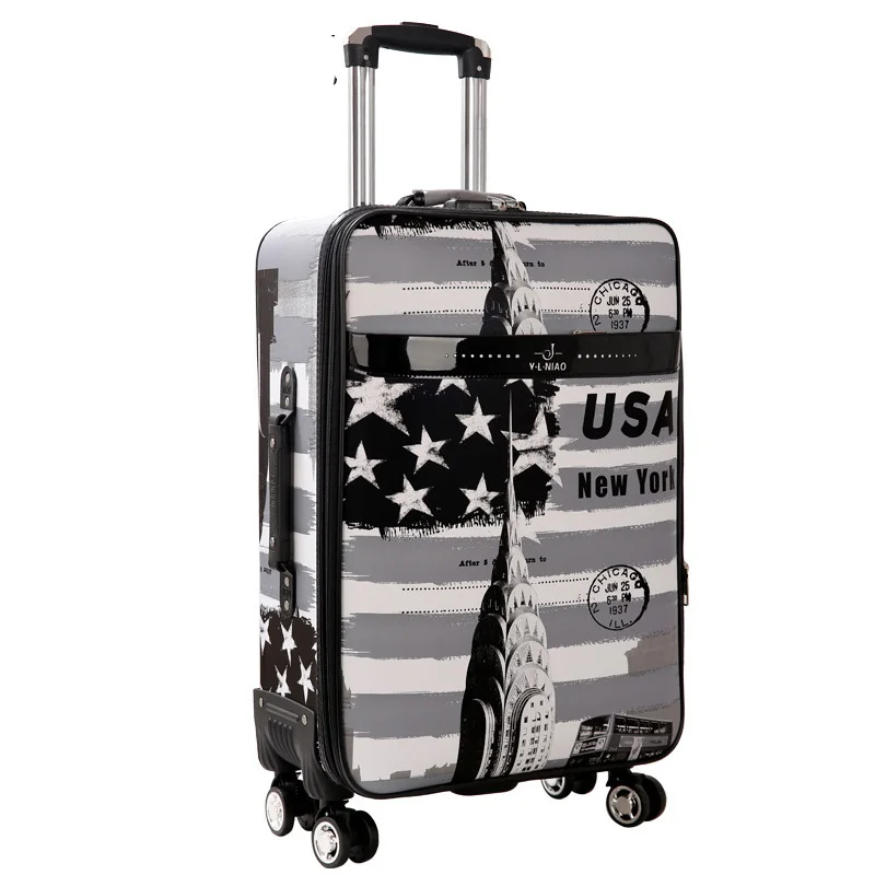 

BeaSumore Anglo-American Style Rolling Luggage Spinner Carry On Travel Duffle Suitcase Wheel Cabin Trolley Case Women School Bag