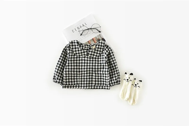 Корейские осенние блузки для маленьких девочек хлопковая рубашка в клетку с воротником в виде листьев для маленьких девочек от 0 до 3 лет детская блузка для девочек школьные блузки для девочек