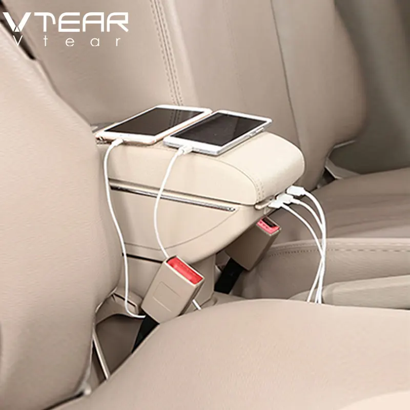 Vtear для peugeot 307, пежо аксессуары, автомобильный подлокотник, кожаный подлокотник, usb ящик для хранения, внутренние детали, АБС-пластик, центральная консоль, украшение 2005 подлокотник для авто - Название цвета: USB Beige