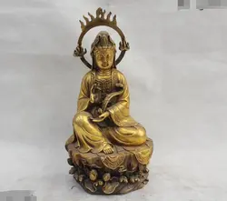 R0722 Подробная Информация о 16 "Тибет Буддизм Народная Старый Бронзовый Gild цветок лотоса Жуи Гуань-Инь Статуя B0403