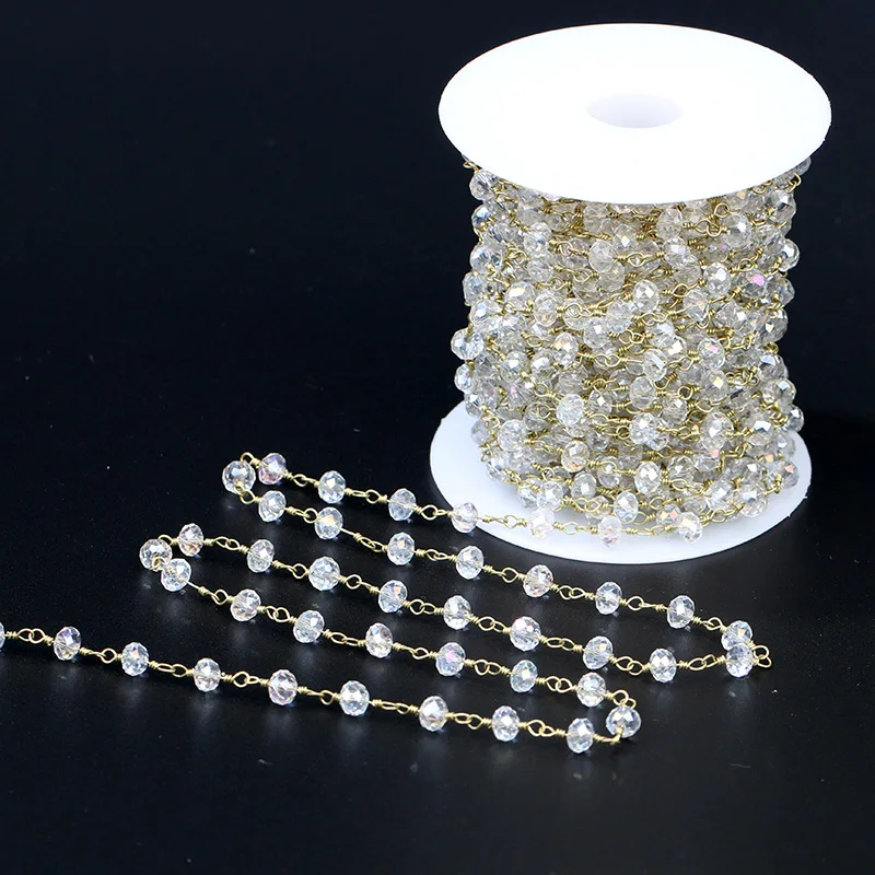 Cadena De Cristal Con Diamantes De Imitación 4 Mm – 10 Metros, Color Oro Blanco | Para Manualidades, Bodas, Joyería DIY Y Decoración