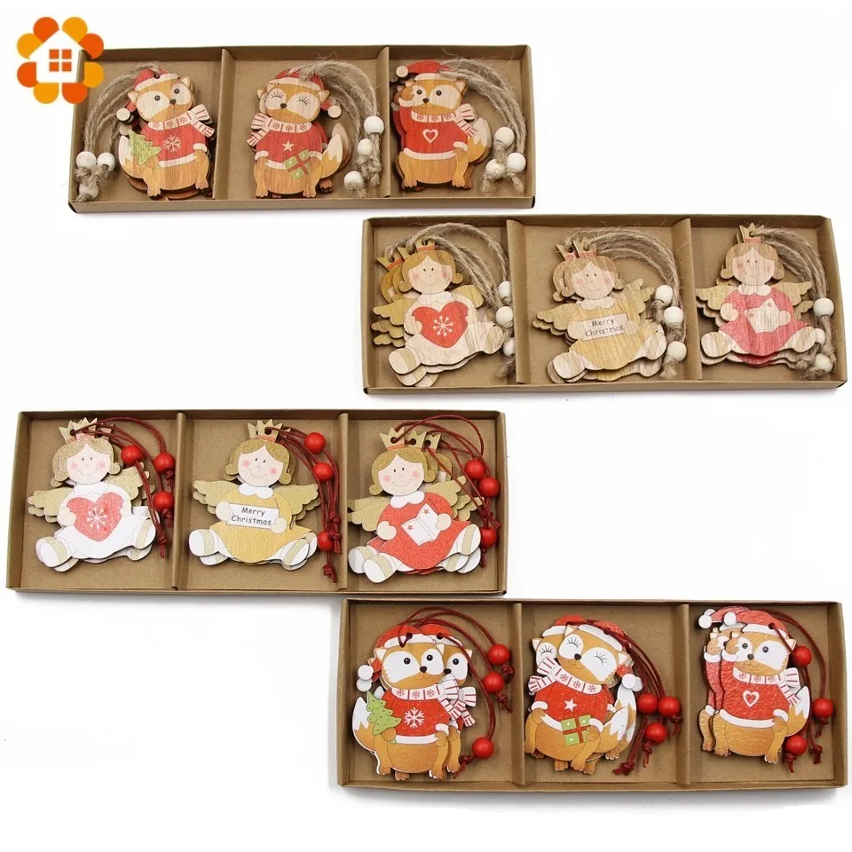 

12PCS/Box Creative Squirrel&Angel Wooden Pendants Ornaments Wood Craft Tree Ornaments Kids Gift Christmas Party Decorations