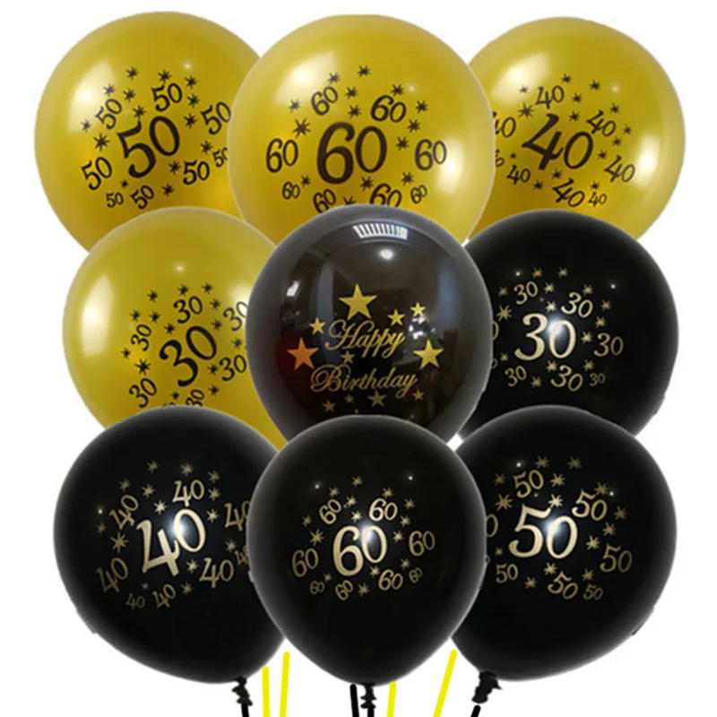 10 шт. 13 дюймов золото латексные шары воздушные черный 30 40 50 60 70 лет Happy День