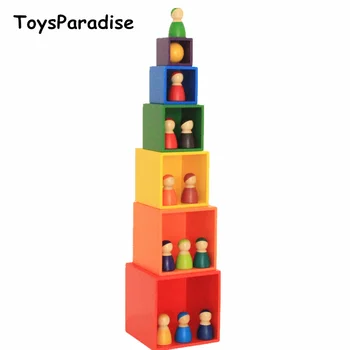 

Baby Toys Rainbow Blocks 6Pcs Shape Kit Cover Box Wooden Toys For Kids 12Pcs Pegdolls Building Blocks Educational Toys Gift