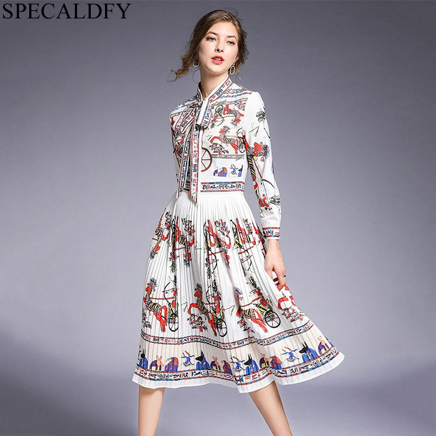 

Runway Dresses 2019 Women High Quality Luxury Print Casual Shirt Dress Ladies Pleated Elegant Party Dresses Robe Femme Vestidos