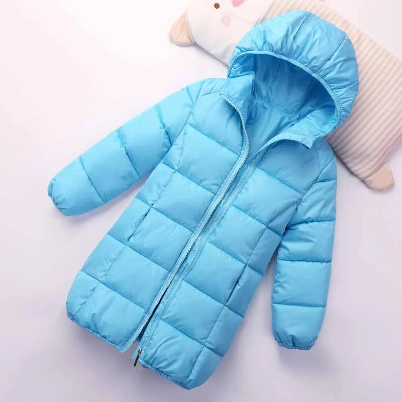 Детская куртка на утином пуху для мальчиков; Верхняя одежда; зимнее пальто с капюшоном для девочек; плотные детские зимние комбинезоны; Длинная парка; От 1 до 7 лет - Цвет: blue