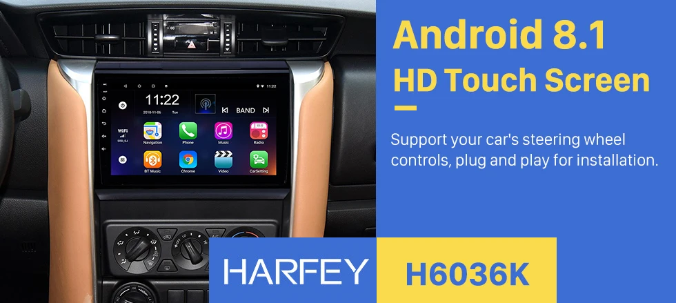 Best Harfey Radio GPS Navigation 9" Android 8.1 For TOYOTA FORTUNER/ COVERT 2015-2018 Bluetooth Digital TV 3G car multimedia player 0
