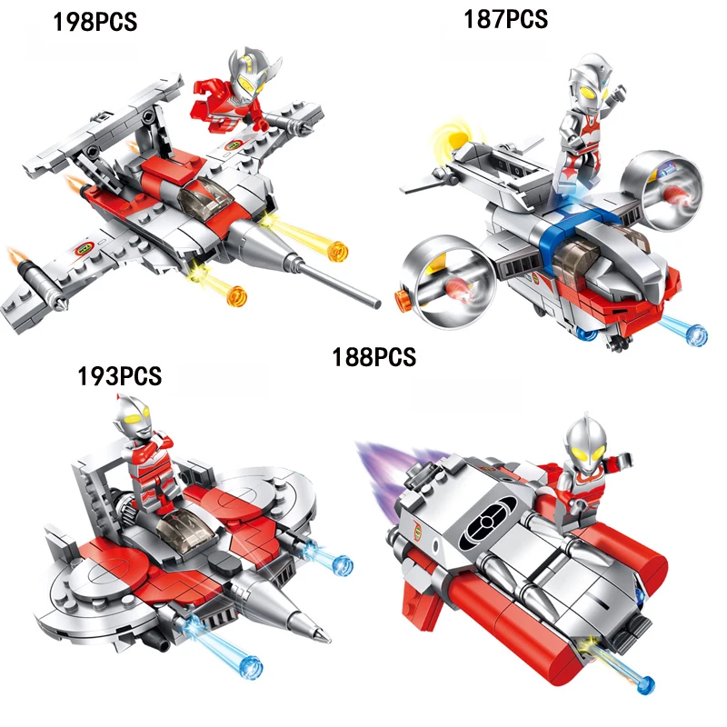 

Japan hot space super heroes Ultraman figures 4in1 spaceship building block ace jack Taro minifigs Spacecraft brick toy for gift