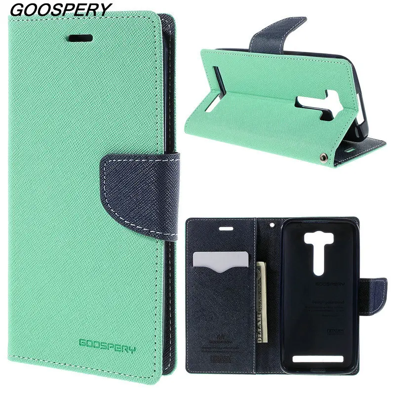 For Asus ZE500KL Case MERCURY GOOSPERY Fancy Diary Leather Wallet Flip Cover Case for Asus Zenfone 2 Laser ZE500KG 5.0 inch